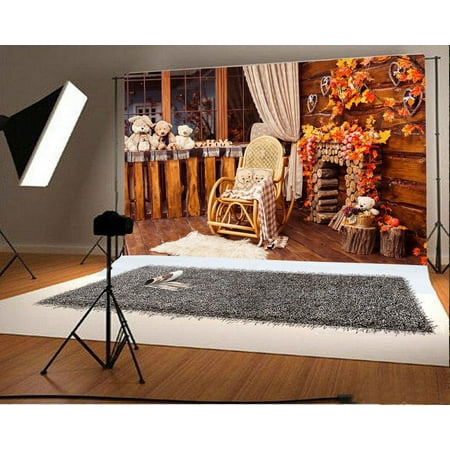 Image of Polyester Fabric Cozy Home Backdrop 7x5ft Photography Backdrop Room Decoration Bear Toys Wood Piles Wall Floor Chair Studio Photos Video Props Children Baby Kids Portraits