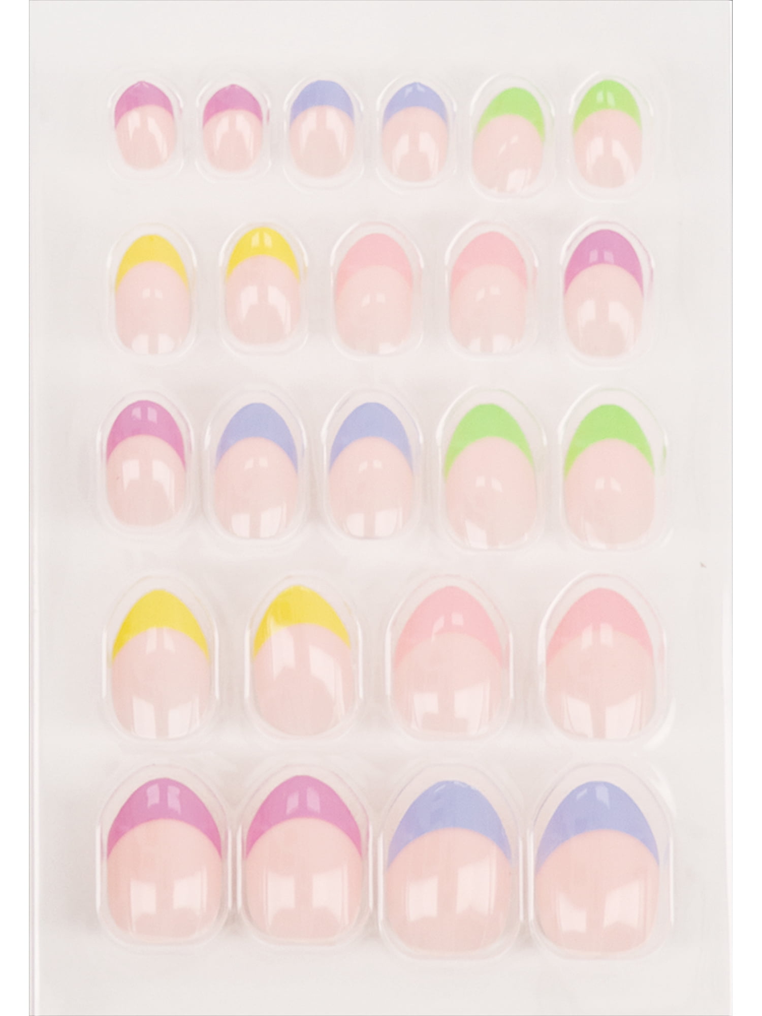 Claire's Tween Girls French Tip Pastel Rainbow Almond Shaped Press-on Nails, 24-Pack