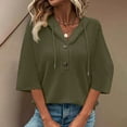 thumbnail image 4 of Jalioing 3/4 Sleeve Hoodies for Women Button V Neck Hooded Drawstring Pullover Shirt Casual Fashion Sweatshirts, 4 of 9