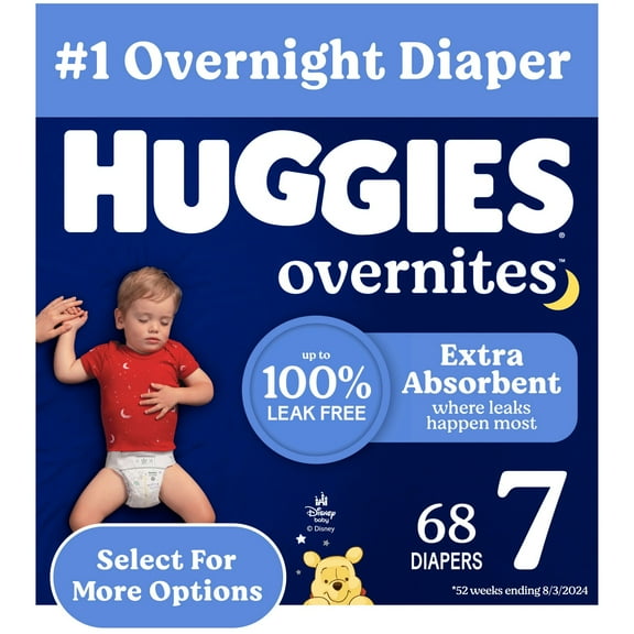 Huggies Overnites Nighttime Baby Diapers, Size 7 (41  lbs), 68 Count (Select for More)