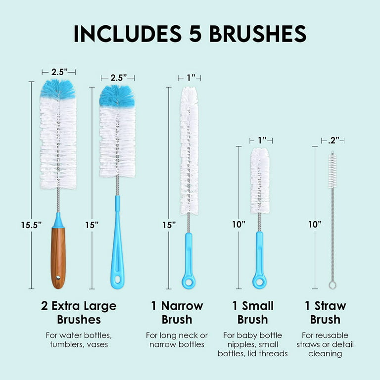 Bottle Brush 5 Pack Cleaner Set - Straw Cleaning Brush Long Water Bottle Scrub Brushes for Washing Baby Bottles, Infant Unisex, Size: One size, Blue
