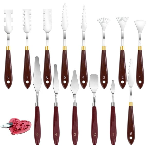 14Pcs Palette Knife Set, Stainless Steel Painting Knife with Wood Handle, Painting Spatula Pallet Knives, Oil Painting Accessories for Color Mixing, Oil, Canvas, Acrylic Painting