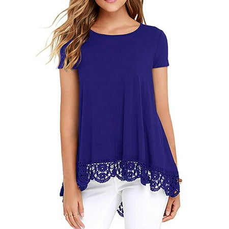 Corduroy A-line Top LELINTA Women's Tops Short Sleeve Lace Trim O-Neck A-Line Tunic Blouses Black/ Green/ Blue/ White, S to 2XL ()