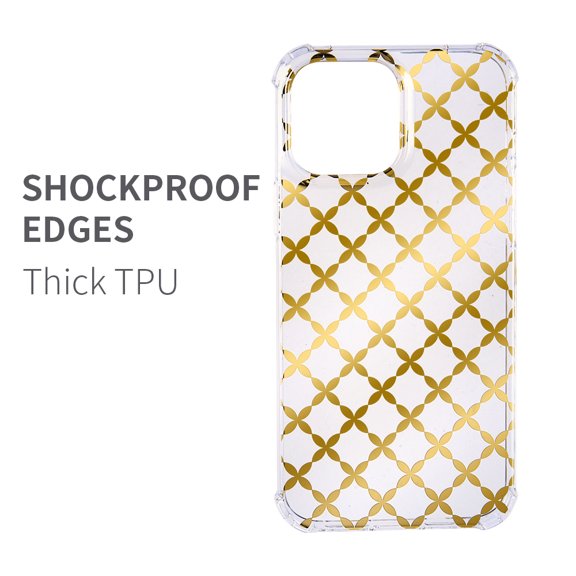 For iPhone 13 PRO Case Gold Plated Design on Clear Shockproof Phone Cover