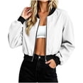 thumbnail image 5 of Puntoco Women's Water Resistant Zip Up Bomber Jacket, Lightweight Cropped Outdoor Windbreaker with Pockets, 5 of 8