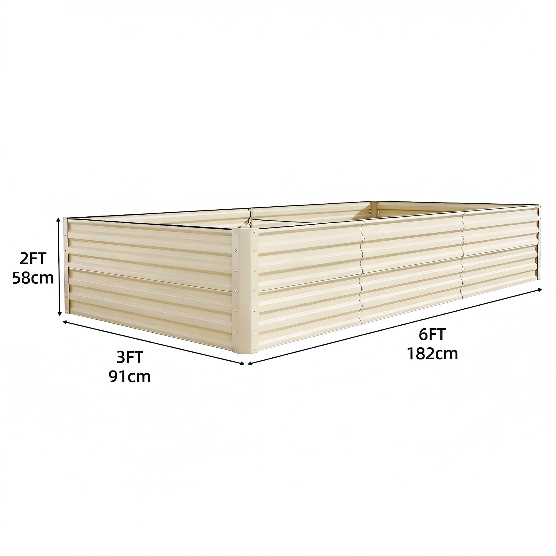 Uforic 6X3X2FT 1 Pack Galvanized Metal Raised Garden Bed Kit with Gardening Gloves & Support Rod, Outdoor Above Ground Planter Box for Plants Vegetables Flowers, Cream White