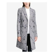 CALVIN KLEIN Womens Navy Double Breasted Plaid Jacket Petites Size: 4P