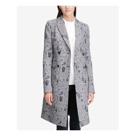 CALVIN KLEIN Womens Navy Double Breasted Plaid Jacket Petites Size: 4P