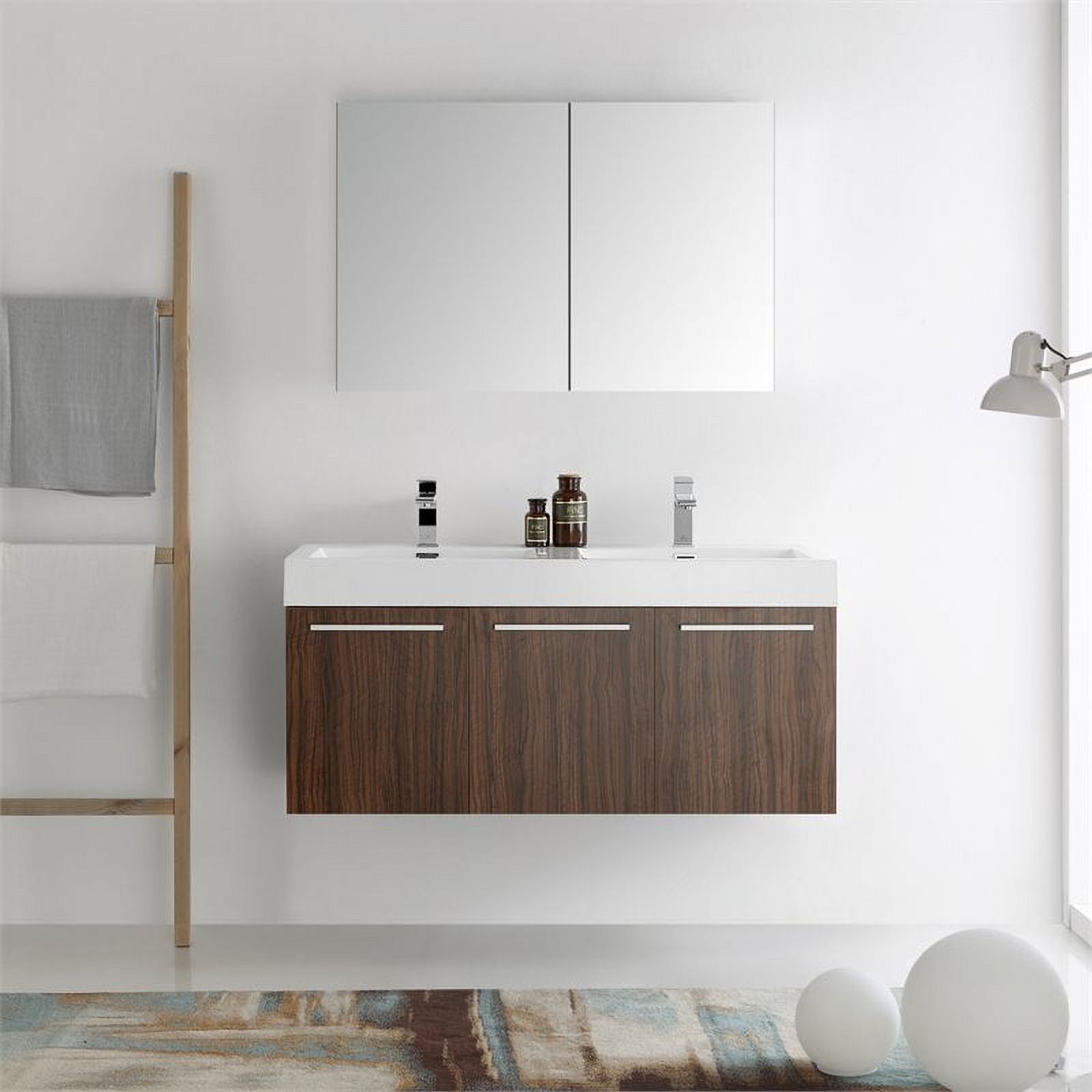 Vista 48"Walnut Wall Hung Dbl Sink Bathroom Vanity & Medicine Cabinet - image 3 of 5