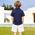 thumbnail image 5 of Kids Athletic Polo Shirt Fashion Stripe Graphic Printed Pullover Toddler Kids Shirts Chest Pocket Summer Holiday Tops Z03 Navy 4 -5 Years, 5 of 8