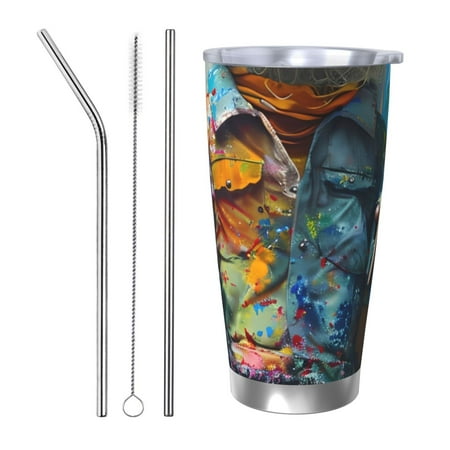 

Cauagu Whimsical Goat Artist Pattern 20oz Tumbler Stainless Steel Vacuum Insulated Tumbler with Lid Insulated Coffee Mug Thermal Cup with Splash Proof Sliding Lid-Straw Three-piece Set