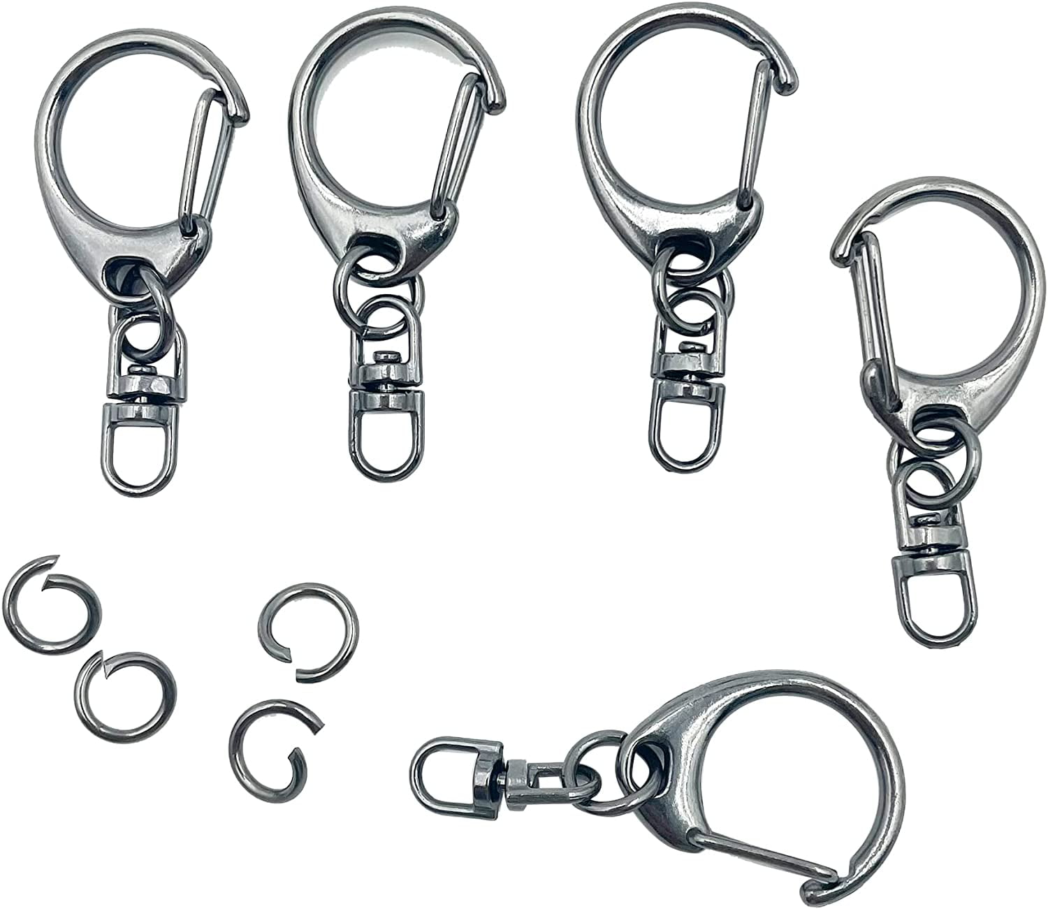 50 Sets Keychain Ring Set,Lobster Clasp Clip with D snap Hook and Open Jump  Rings,Flat Split Key Ring Gunblack A1076