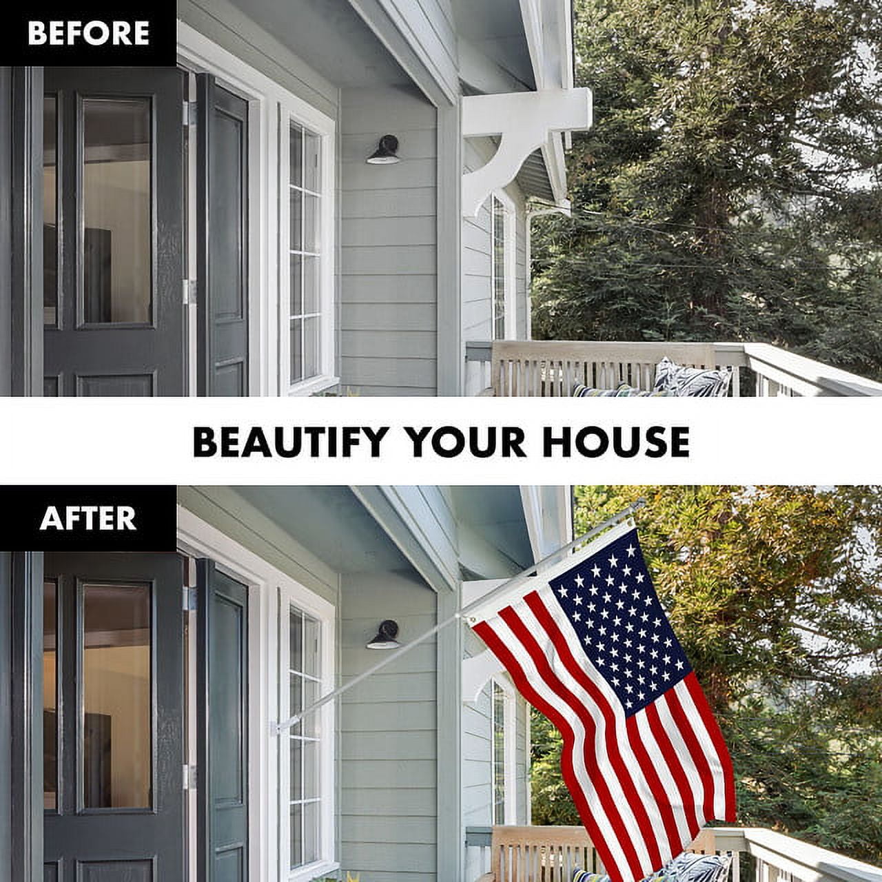 G128 Combo Pack: 6 Feet Tangle Free Spinning Flagpole (Silver) USA American Flag 3x5 ft Printed 150D Brass Grommets (Flag Included) Aluminum Flag Pole