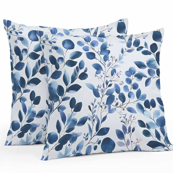 Waterproof Throw Pillow Covers Set of 2, 26x26 Inch Blue Eucalyptus Leaves Decorative Pillowcases Outdoor Pillow Slip Cushion Covers Set for Couch Tent Spring Botanical Greenery