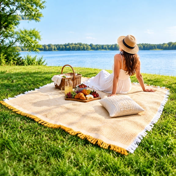 Foldable Tablecloth – Soft Woven Picnic Mat for Home and Dining