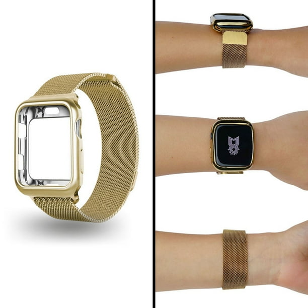 Correa para Apple Watch de 41 mm Metálica + Protector lateral de pantalla. Estilo Milanese. Mamá Pulpo Milanese case lateral
