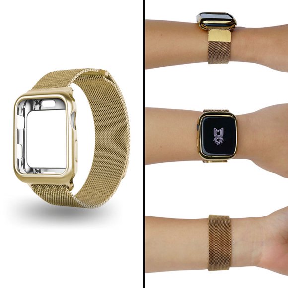 Correa metálica para Apple Watch de 44 mm + Protector lateral de pantalla. Mamá Pulpo Milanese case lateral