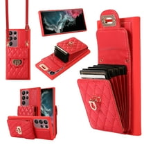 Wallet Case Designed for Samsung S23 Ultra, with 6 Card Holder Slots RFID Blocking Shoulder Wallet Case Crossbody Strap Shockproof Leather Kickstand Phone Casefor Samsung Galaxy S23 Ultra, Red