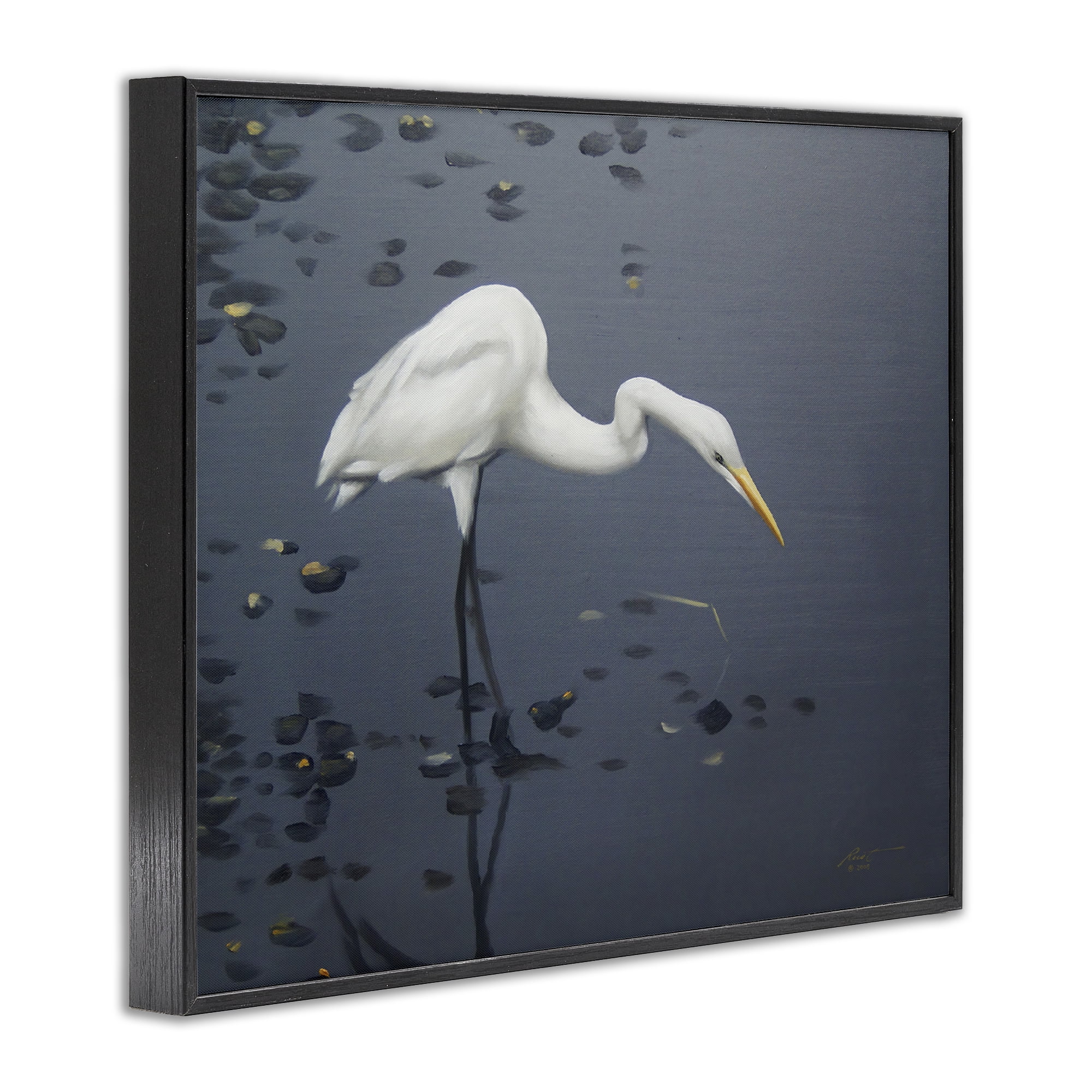 Stupell Industries Graceful Egret in Lake Animals & Insects Painting Black Framed Art Print Wall Art, 30 x 24