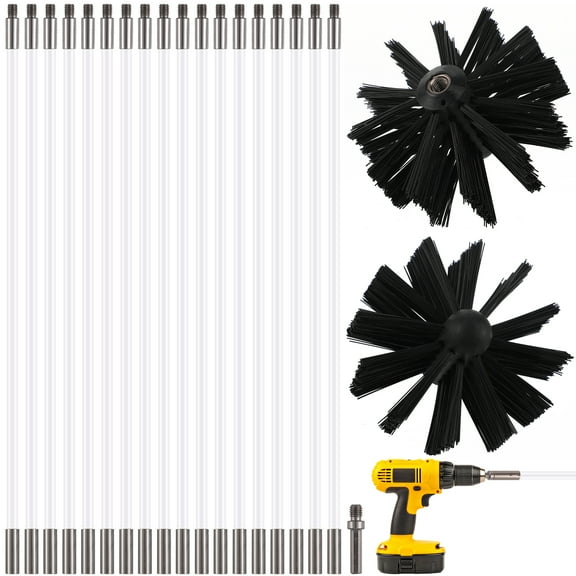 FRCOLOR 18Pcs PP Chimney Sweep Brush Set with Two White Brush Heads and Extendable Rods