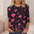 thumbnail image 6 of Xuyuer Valentine's Day Print Quarter Sleeve Jacket - Lady's Loose-Fit Casual Crew Neck 3/4 Length T-Shirt Style Top for Romantic Getaways, Cozy Date Nights & Love-Themed Layered Outfits, 6 of 7