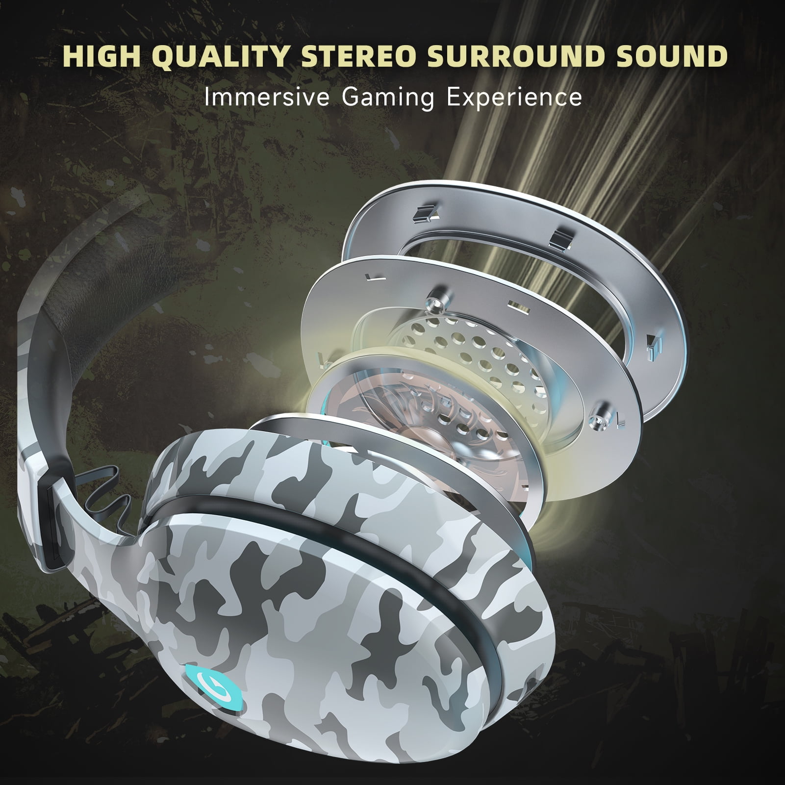 Artsic Wireless Gaming Headset for PS5, PS4, PC, Switch, Mac with Bluetooth 5.2, 2.4GHz USB Gaming Headphones with Detachable Noise Canceling Mic,Stereo Sound,3.5mm Wired Mode for Xbox Series,Camo