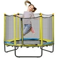 thumbnail image 1 of Qaba Kids Trampoline, Indoor Outdoor Trampoline with Enclosure Net, Yellow, 1 of 10