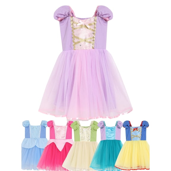 WIBACKER Toddler Girls Birthday Dress 2-7T Kids Girl Puff Short Sleeve Dresses Princess Party Costume,Mist Violet