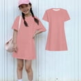 thumbnail image 2 of Abcomgle Girls Dresses Size 10-12 Casual A Line Short Sleeve Midi Dress Solid Crew Neck Sundresses Summer Lightweight Dresses,Complexion,3-4Years, 2 of 7