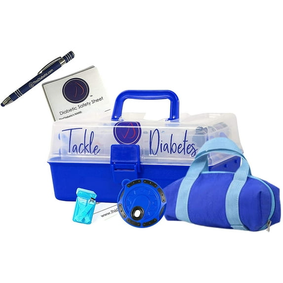 ThisDiabetic Tackle Diabetes Box T1D Starter Set/Diabetic Organizer | Designed to Hold All T1D Tools Plus | Comes with a Free Strip Drip, Royal Blue Blot & Mini Duffle
