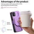 thumbnail image 3 of Compatible with Magsafe, Magnetic 2 in 1 Detachable Wallet Case for iPhone 11, with Credit Card Slots Men Women, PU Leather RFID Blocking Flip Kickstand with Finger Ring, Purple, 3 of 11