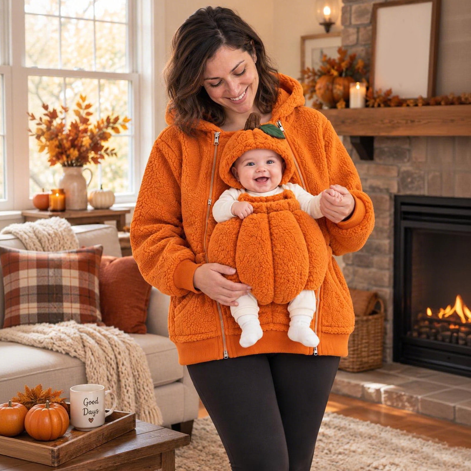 Halloween Maternity Baby Carrier Hoodie, Pregnancy Mommy Pumpkin Bat Costume Sweatshirt with Infant Onesie, Kangaroo Pocket Maternity Hoodie for Mom and Baby, Matching Outfit for Halloween Party