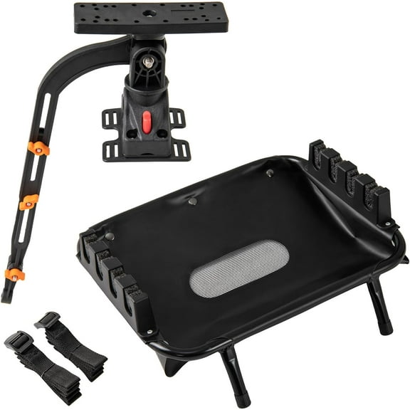 Goplus Fishing Float Tube Accessories, 360° Rotatable Fish Finder Holder w/ Mount Bracket, Rod Rack w/ Storage Basket fit 4 Rod, Accessory Set for Inflatable Boat Kayak