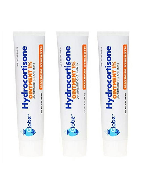 (3 Pack) Globe Hydrocortisone Maximum Strength Transparent Ointment 1%,1 oz, Anti-Itch Topical Ointment for Redness, Swelling, Itching, Rash, Bug/Mosquito Bites, Eczema, Hemorrhoids & More