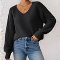 thumbnail image 7 of Uootdi Women's V Neck Sweater Balloon Sleeve Ribbed Knit Pullover Casual Loose Fit Fall Fashion Trendy Oversized Jumper Cozy Winter Top Black Women Top, 7 of 7