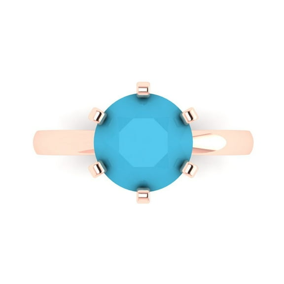 Solitaire Engagement Ring for Women - 3ct Simulated Turquoise in 18K Rose Gold Promise Ring