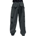 thumbnail image 4 of CPNG Girls Casual Baggy Cargo Pants Straight Wide Leg Cargo Pants Loose Elastic Waist Fashion Drawstring Cargo Trousers(Dark Gray,9-10 Years), 4 of 7
