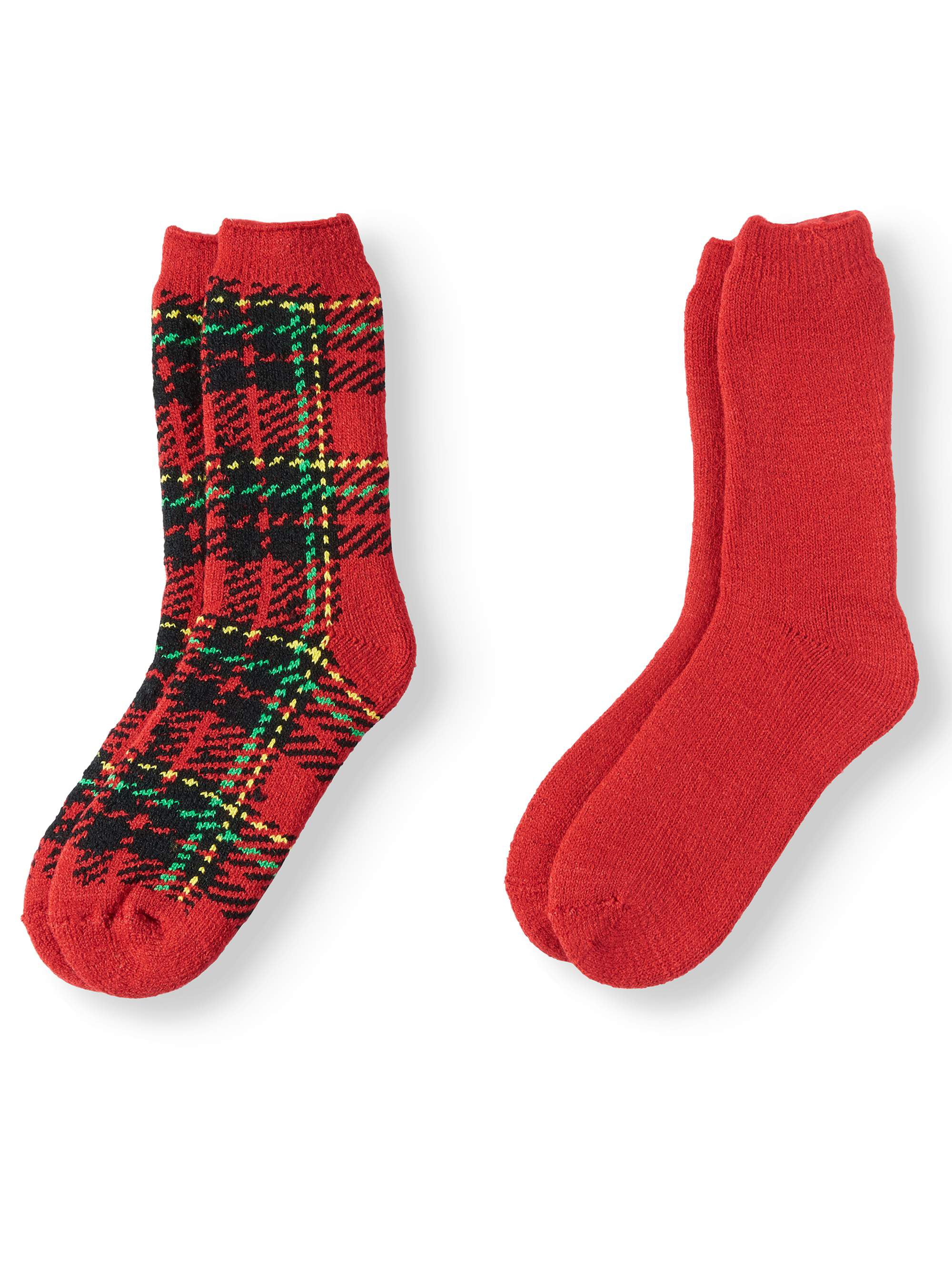 Dickies Women's Wool Blend Thermal Red Black Gray Plaid Socks 2 Pair Size 6-9