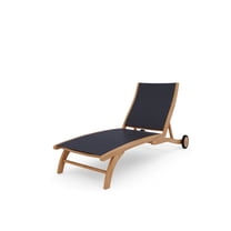 Perrin Teak Outdoor Reclining Chaise Lounger in Black with Wheels