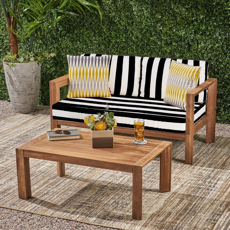 Outdoor Loveseat Cushions Set 48" x 24" Water Repellent & Fadeness Patio Furniture Cushions with Removable Cover and Ties, Patio Love Seat Sofa Cushions for Porch Garden Chair （Black white stripes）