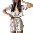 thumbnail image 2 of Women Satin Pajama Set, Two Piece Crop Tops Short Sleeve Button Down Top and Shorts Loungewear, 2 of 4