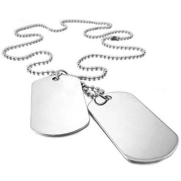 2 PCS Alloy Pendant Necklace Pendant Silver Double Dog Tag plate Army Biker Chain Necklace Man Woman