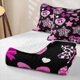 thumbnail image 4 of Feelyou Black Pink Bow Skull Quilt Full, Leopard Print Love Heart Stars Full Bedspread Sets, 3 Pieces, 1 Comforter and 2 Pillowcases, 4 of 7