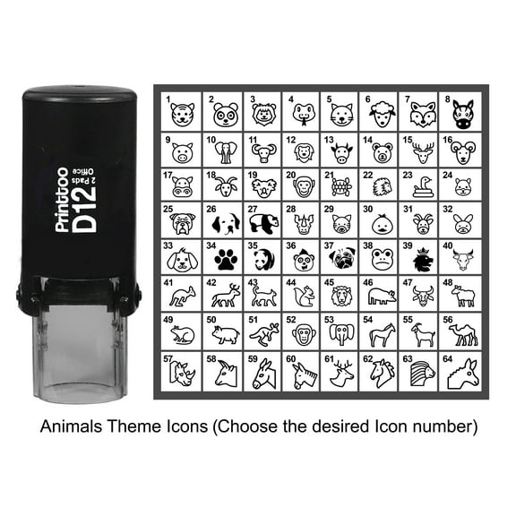 Printtoo Personalized Animals Theme Icons Rubber Stamp Self Inking Stamper 12 mm-Black