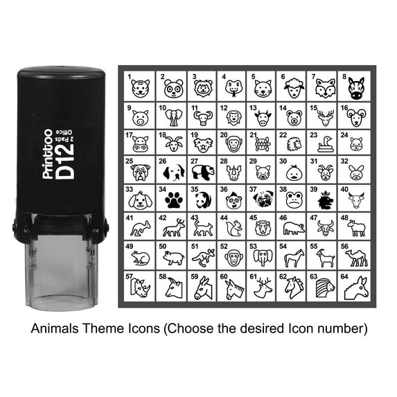 Printtoo Personalized Animals Theme Icons Rubber Stamp Self Inking Stamper 12 mm-Violet