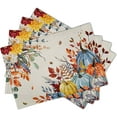 thumbnail image 2 of mubwai Fall Thanksgiving Placemats Set of 4 Watercolor Autumn Pumpkins Floral Linen Table Mats 12x18 Inch Washable Heat Resistance for Kitchen Dining Farmhouse Holiday Decor, 2 of 8