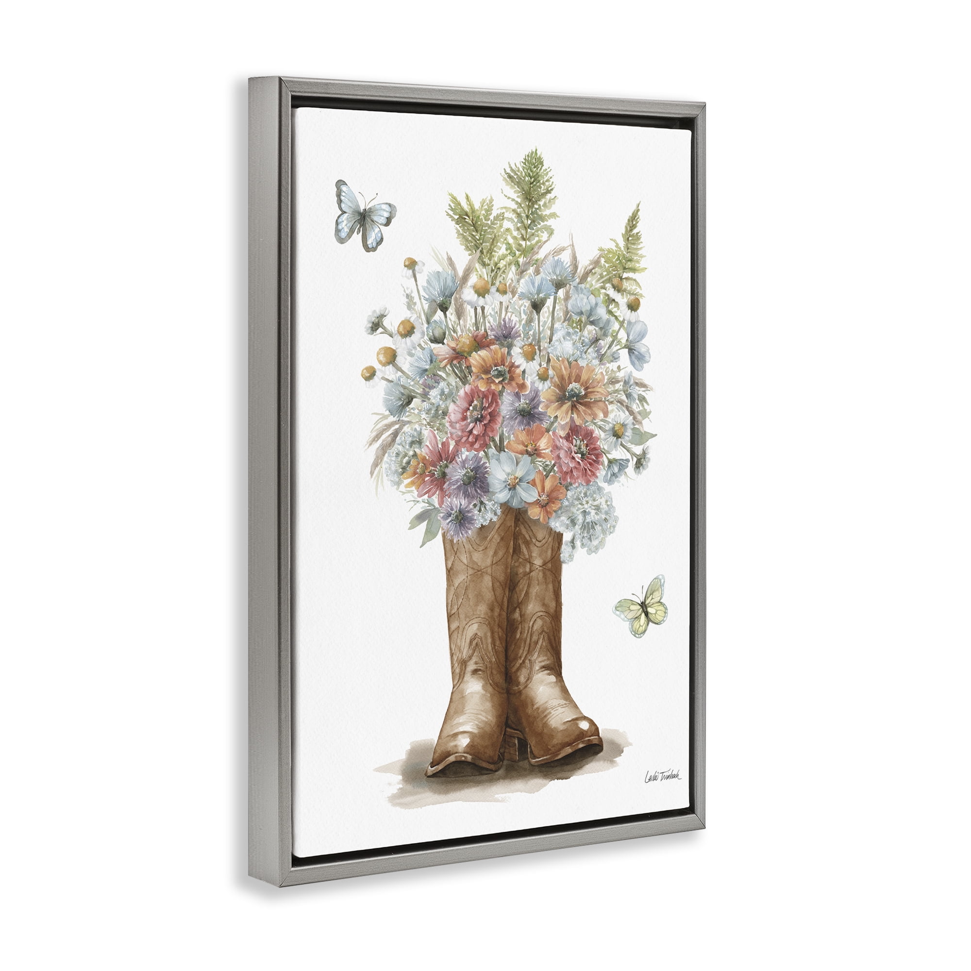 Stupell Industries Wildflower Western Bouquet Botanical & Floral Painting Gray Floater Framed Canvas Art Print Wall Art, 21 x 31