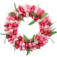 thumbnail image 2 of Orangide Tulip Spring Wreath, Artificial Flower Wreath for Front Door, Green Leaves and Flowers Decoration for Home Garden Wall, Indoor Outdoor Party Decor, 2 of 8