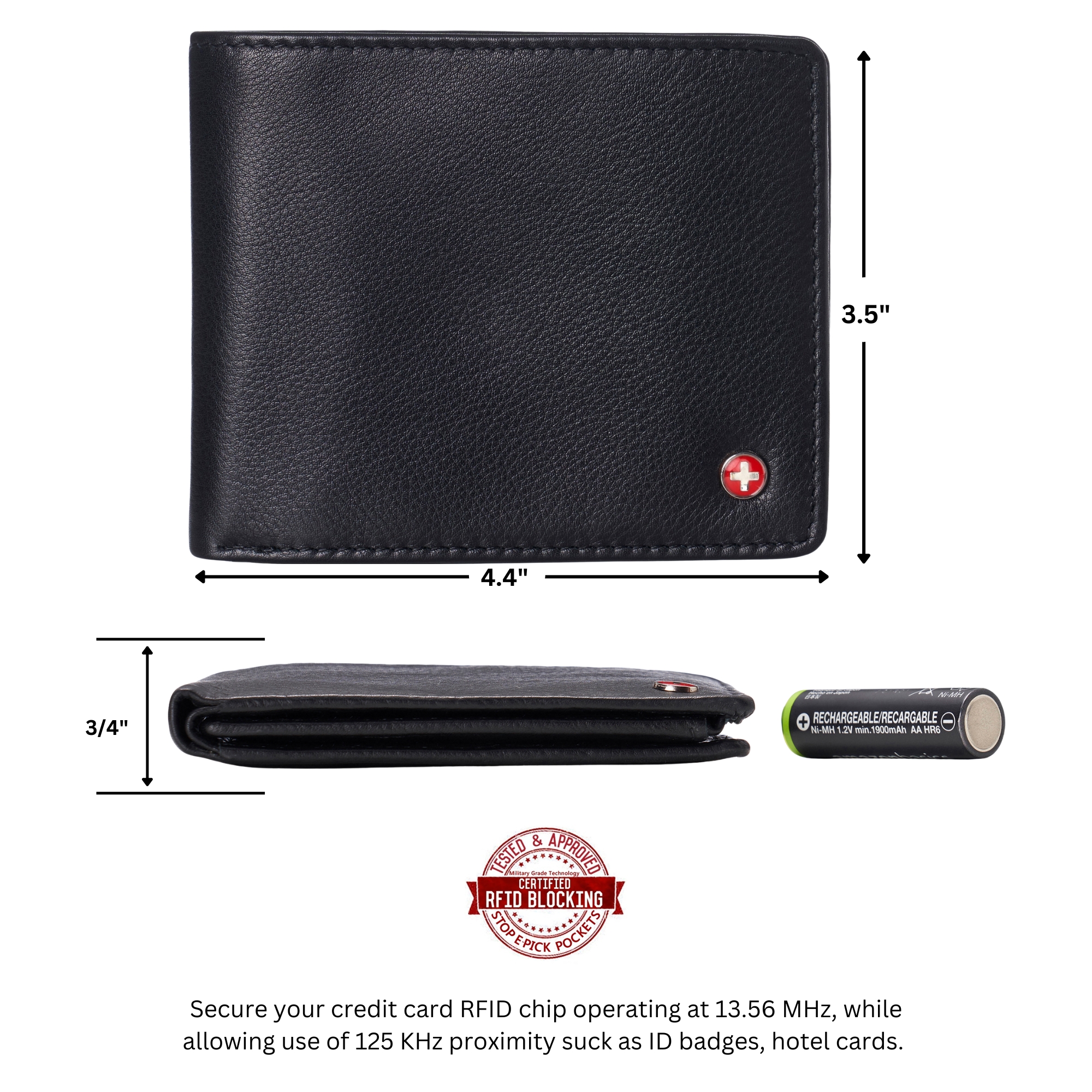 Alpine Swiss Spencer Men's Leather Bifold Wallet with RFID Protection, Black photo 3