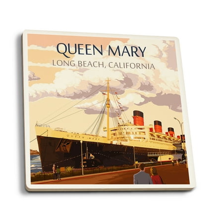 

Long Beach California Queen Mary (Absorbent Ceramic Coasters Set of 4 Matching Images Cork Back Kitchen Table Decor)